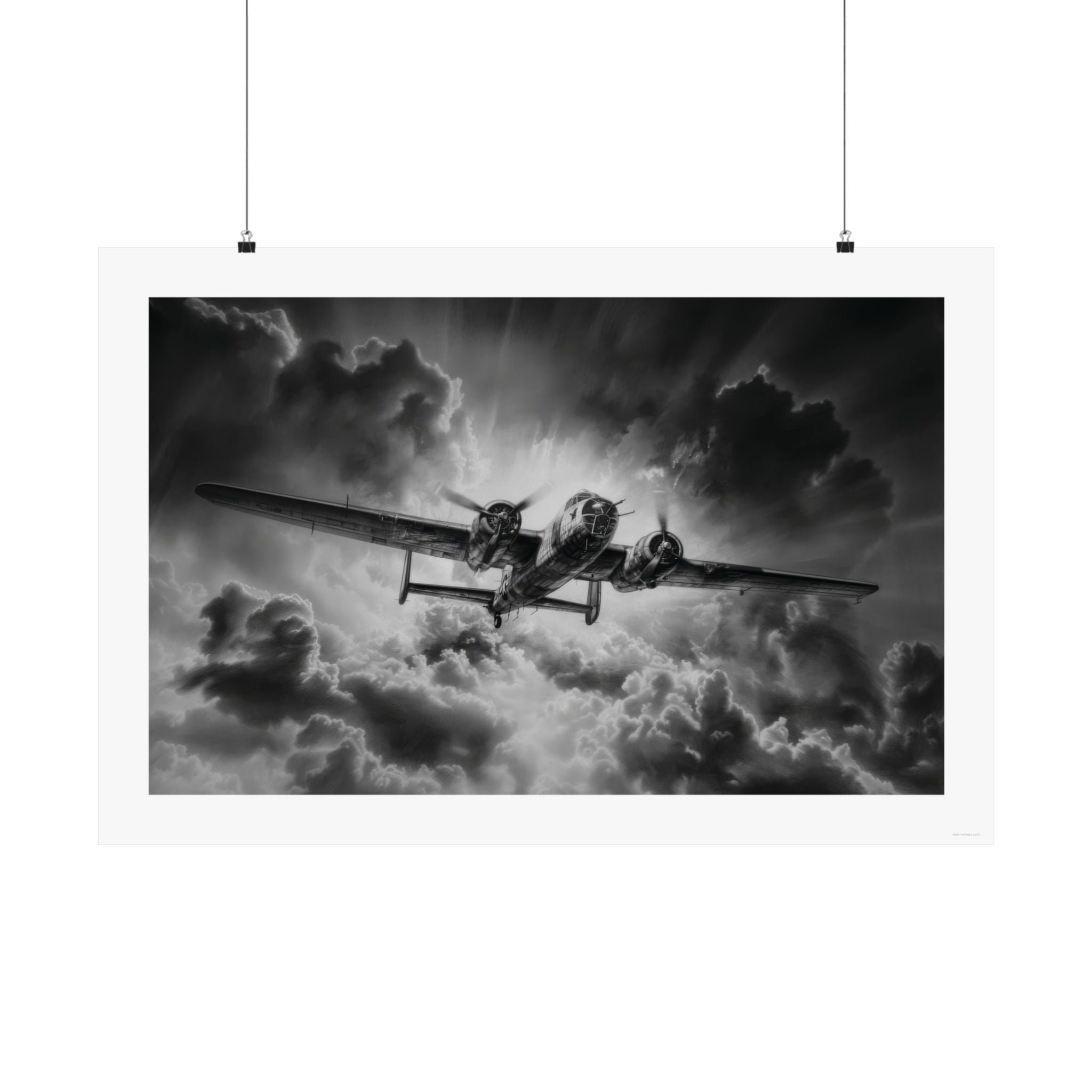 High in the Clouds gallery print, poster, wall art, drawing, B-25 soaring high in the air